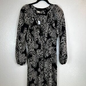 Presley Skye Black Butterfly Print‎ Long Sleeve Maxi Dress 100% silk Size Small